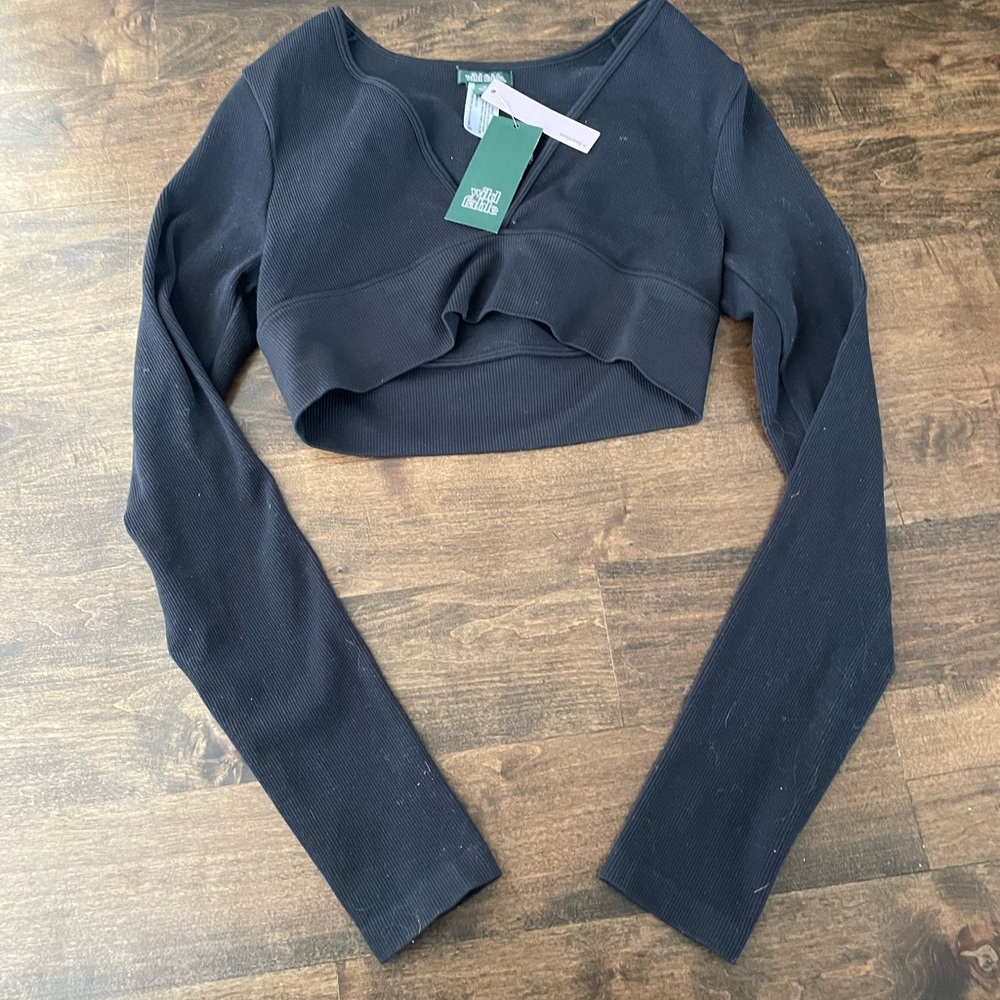 Black cropped plunge long sleeve